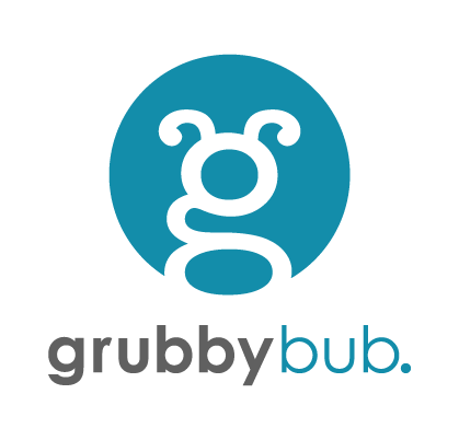 Grubbybub logo stakced in teal green and grey